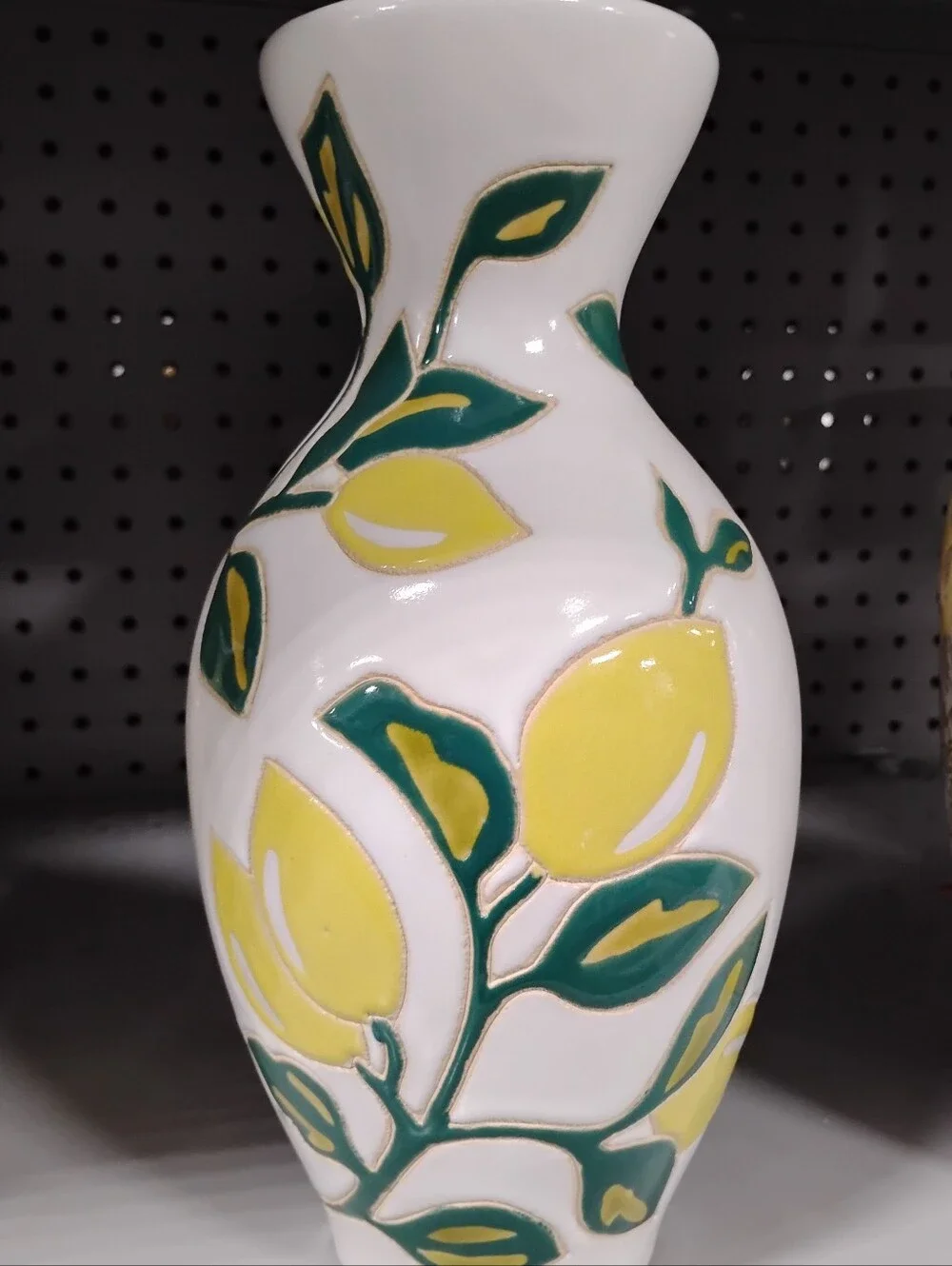 New White Ceramic Vase with Yellow Lemon Motif - Unbranded